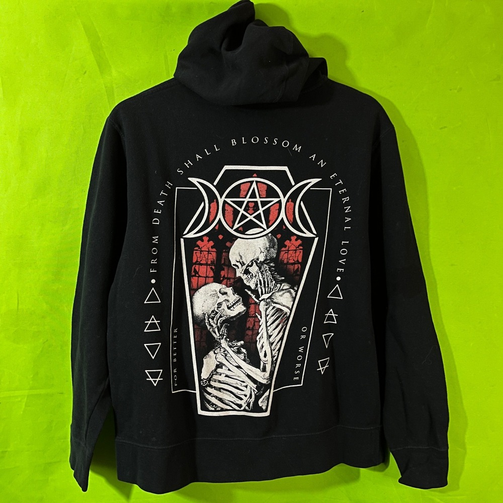 Medium BlackCraft Cult Eternal Love Skeleton Zip Hoodie Black Occult Goth Mens